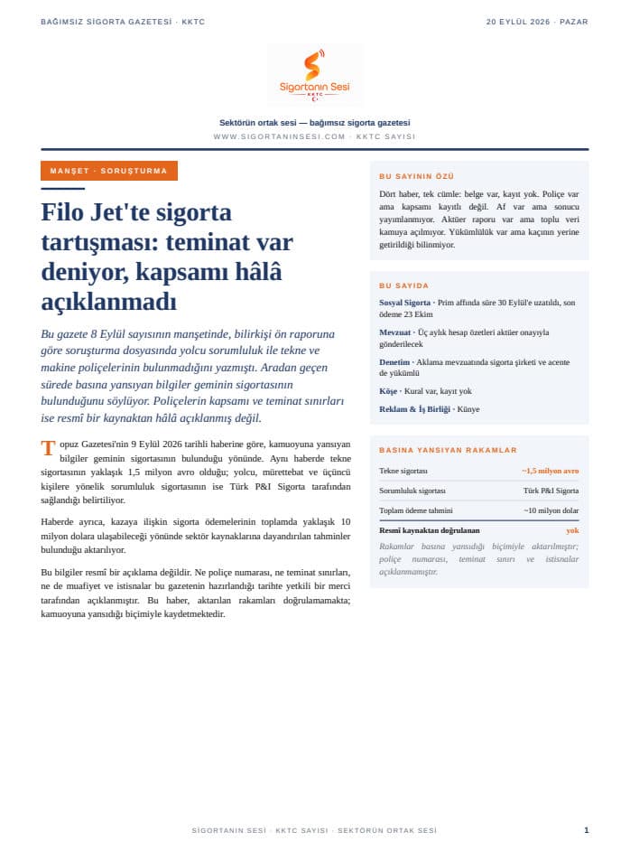 Sigortanın Sesi — KKTC — 20 Eylül 2026 kapağı