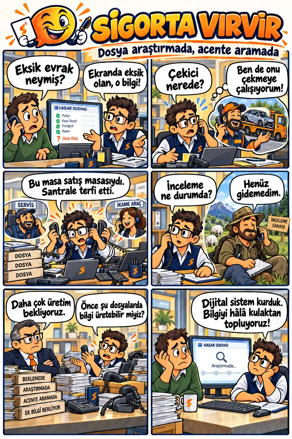 Karikatür 10: Dosya peşinde, telefon kuyruğunda
